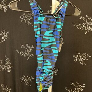 Speedo Pro LT One Piece Swimsuit Womens 28 Team Royal Blue Abstract Tiger Stripe